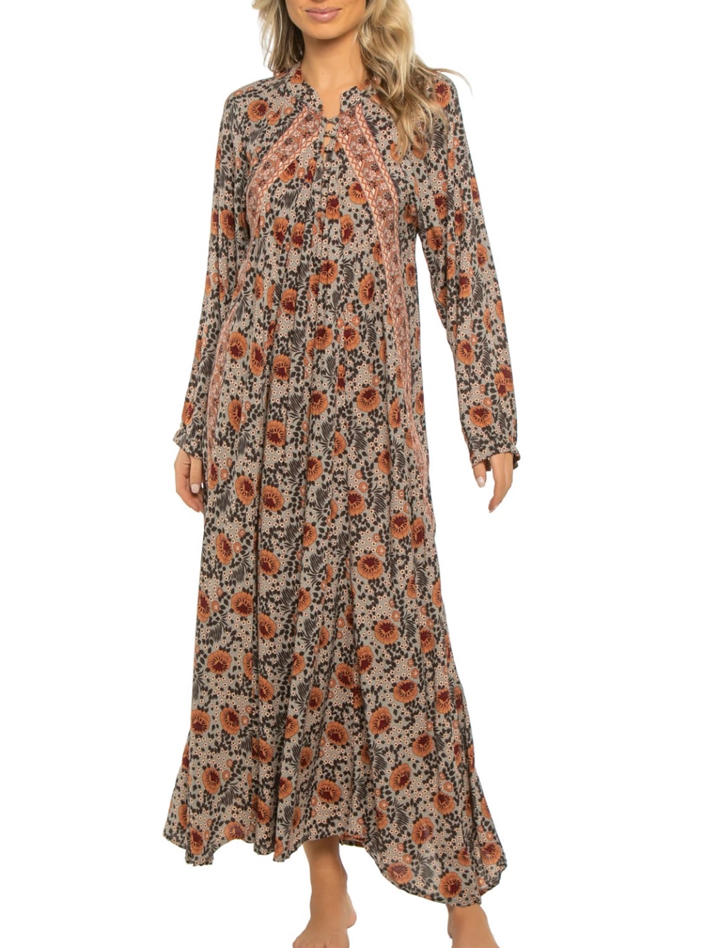 Natalie Martin Fiore Maxi Dress Vintage Flowers Slate Nwt